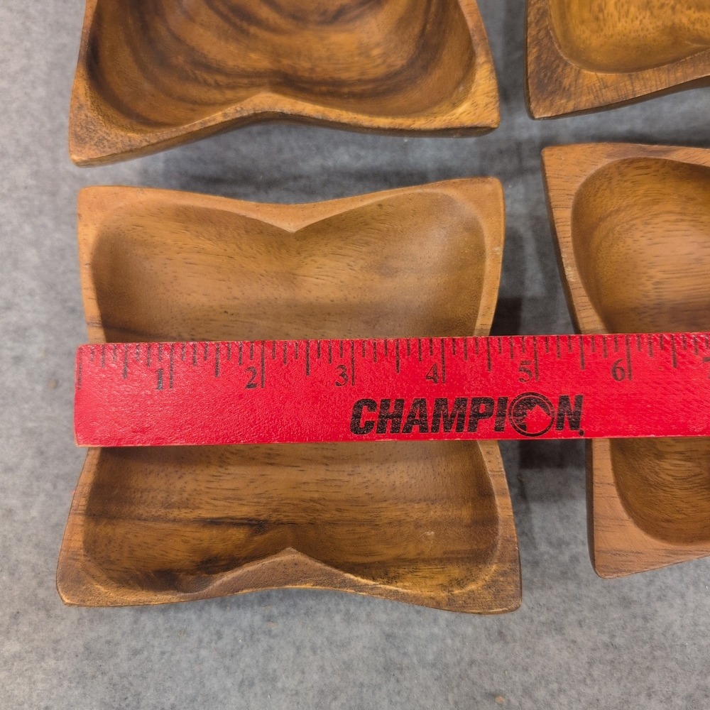 Vintage Acacia Wood Clover Snack Bowls Set of 4 Made in Philippines MCM - Picture 3 of 5